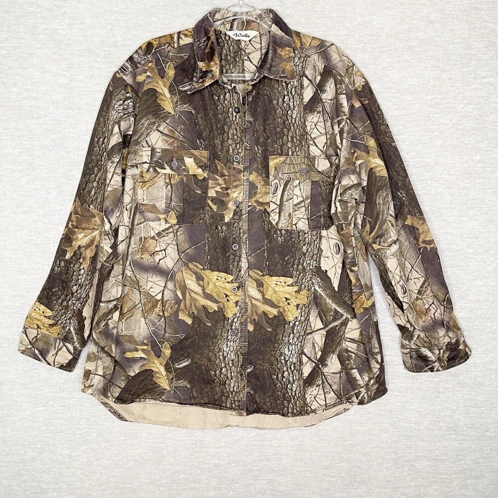 Walls Realtree Hardwoods Camouflage Button Canvas Shirt Men's XXL Camo Twill‎